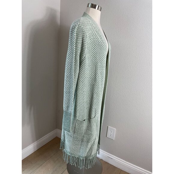 Isaac Mizrahi Live! Womens Plus 3X Open Front Cardigan Sweater Fringe Hem Green - Picture 2 of 12
